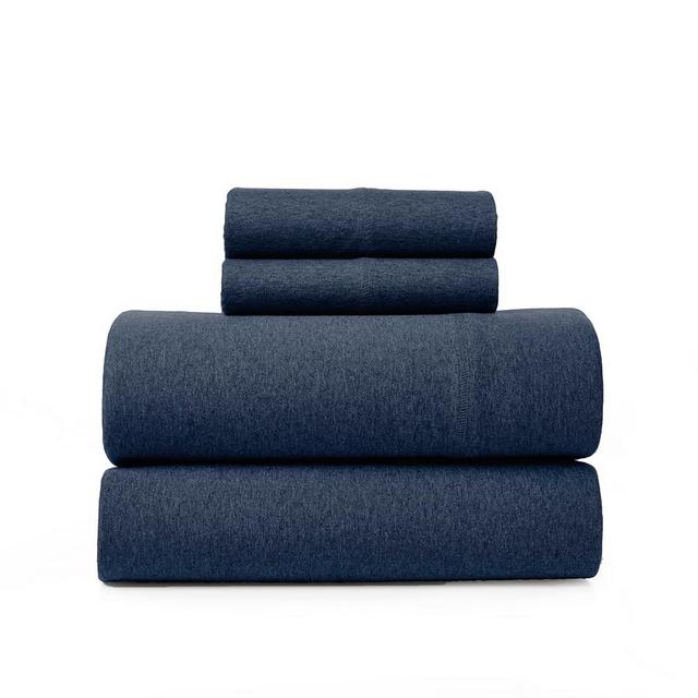 Road Trip America Jersey Sheets Set - Cotton 4 Pieces King Set - T-Shirt Soft Knit Stretchy Bed Sheets - All Seasonal and Deep Pockets - Certified by Oeko-TEX (Navy Blue, King)