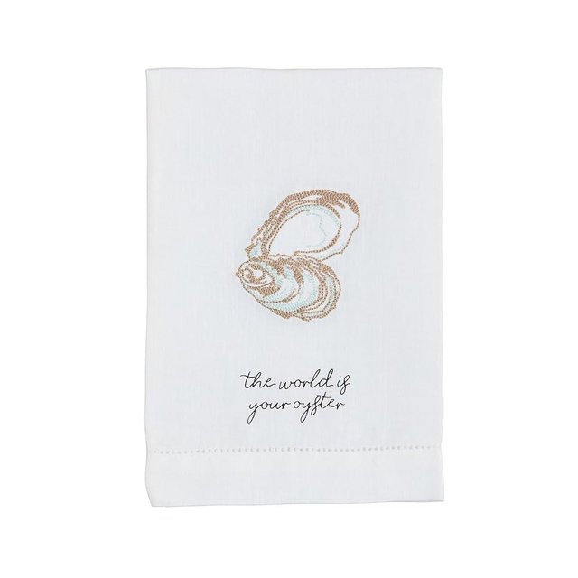 Mud Pie World Oyster Embroidery Towel; 21" x 14"