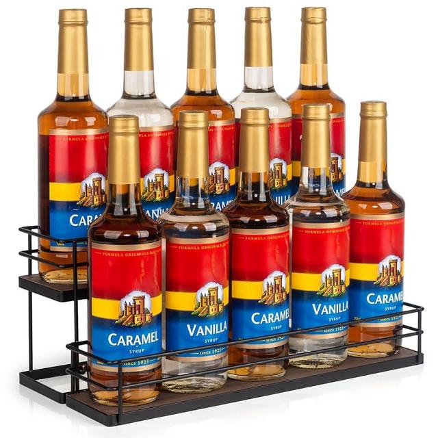 kimilus 10 Bottle Capacity Coffee Syrup Organizer 2 Tier Coffee Syrup Stand Shelf for Coffee Bar Kitchen Small Wine Rack for Bar Family Storage for Syrup Wine Dressing