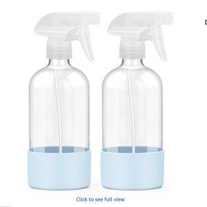 2 Pack Glass Spray Bottles with Silicone Sleeve, 16 oz Empty Refillable Containers with Adjustable Spray Nozzles, Spray Bottles for Hair, Cleaning Solutions and Plants Blue
