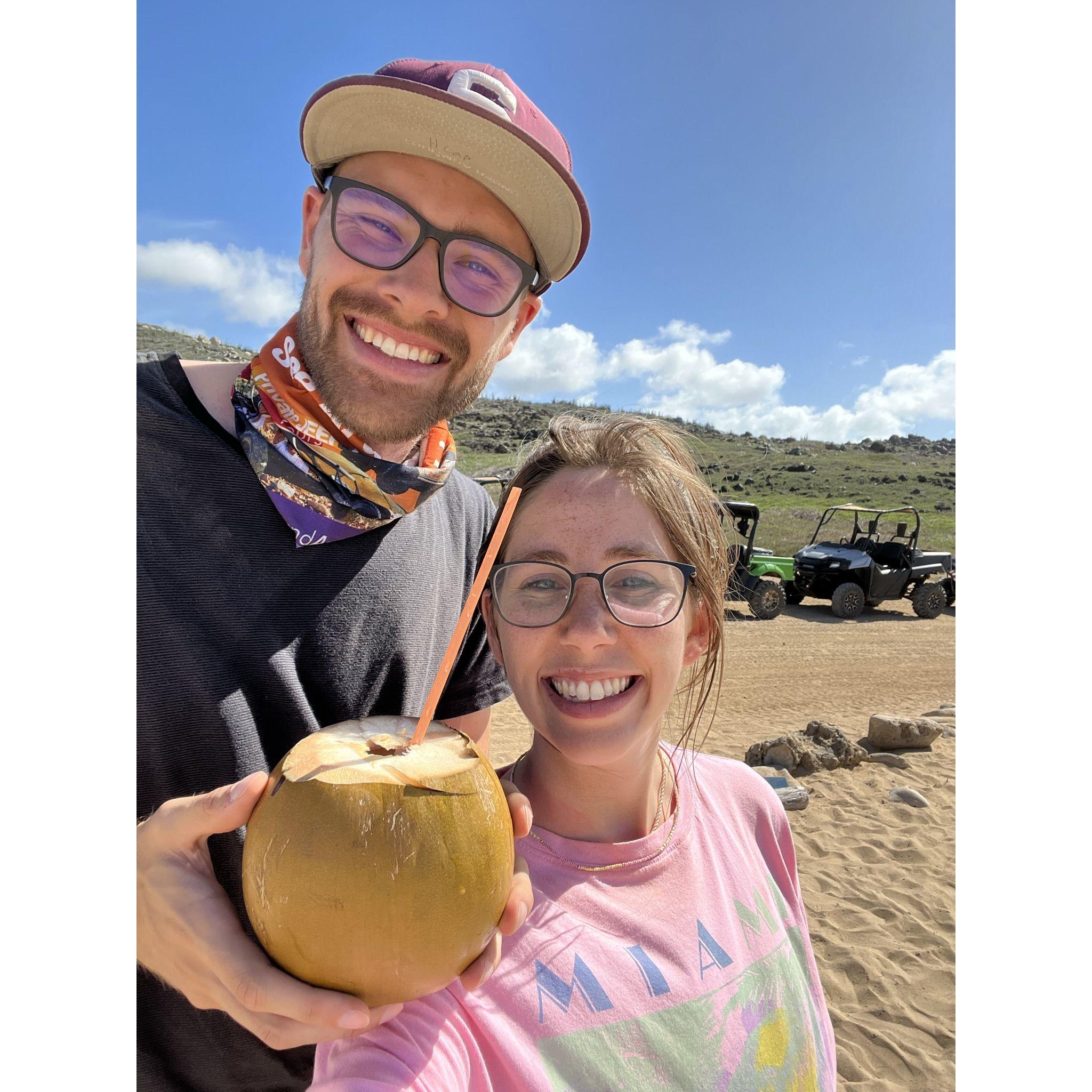 Sharing a fresh coconut