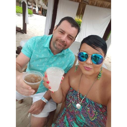Salud! Cooling off at our private little Cabana on the Beach at Mr. Sanchos Beach Club - Cozumel, Quintana Roo, Mexico