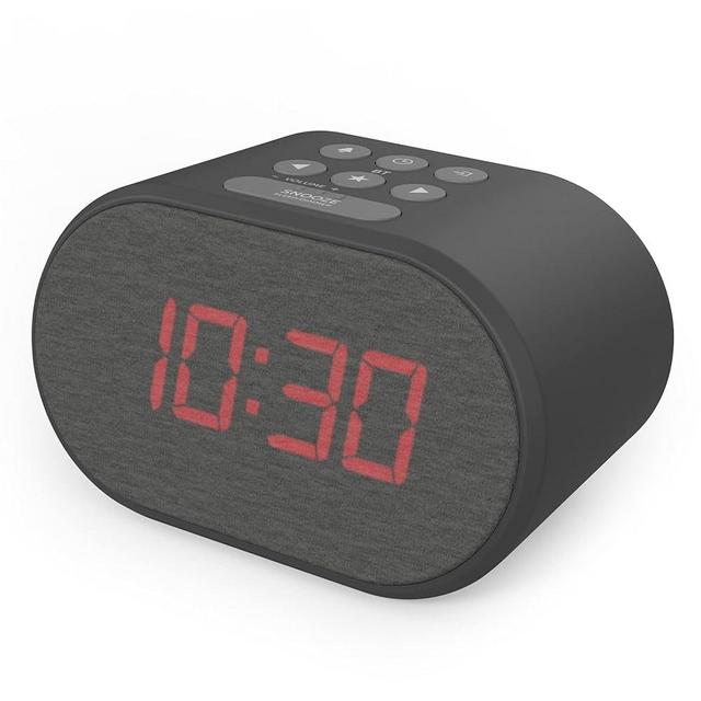 i-box Alarm Clock Bedside Non Ticking LED Backlit Alarm Clock with USB Charger & FM Radio, 5 Step Dimmable Display - Wall Outlet Powered with Battery Backup (Black)