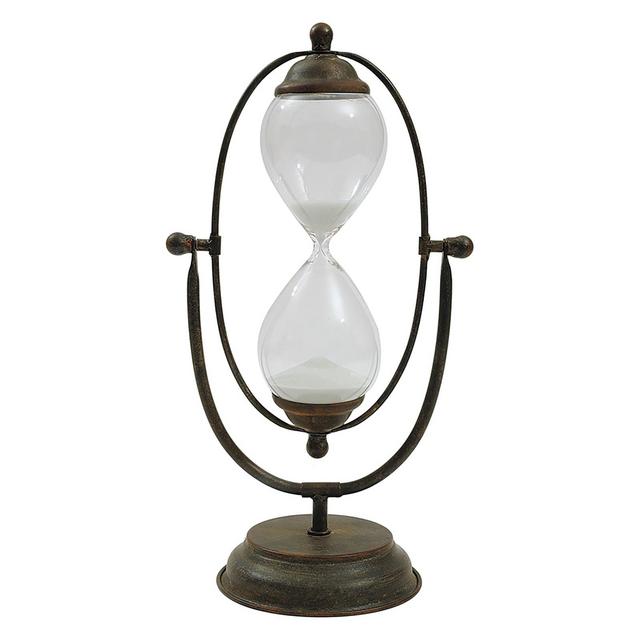 Decorative Metal and Glass Hour Glass (7-3-4"L x 14-1-2"H)