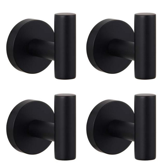 GERZWY Bathroom Matte Black Coat Hook SUS 304 Stainless Steel Towel/Robe Clothes Hook for Bath Kitchen Modern Hotel Style Wall Mounted 4 Pack