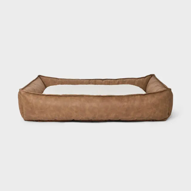 Cuddler Faux Leather Bolster Dog Bed - Boots & Barkley™ L
