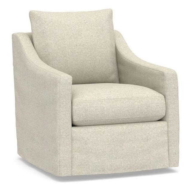 Ayden Slope Arm Slipcovered Swivel Glider, PLY CSH, PRF Heathered Basketweave Alabaster White