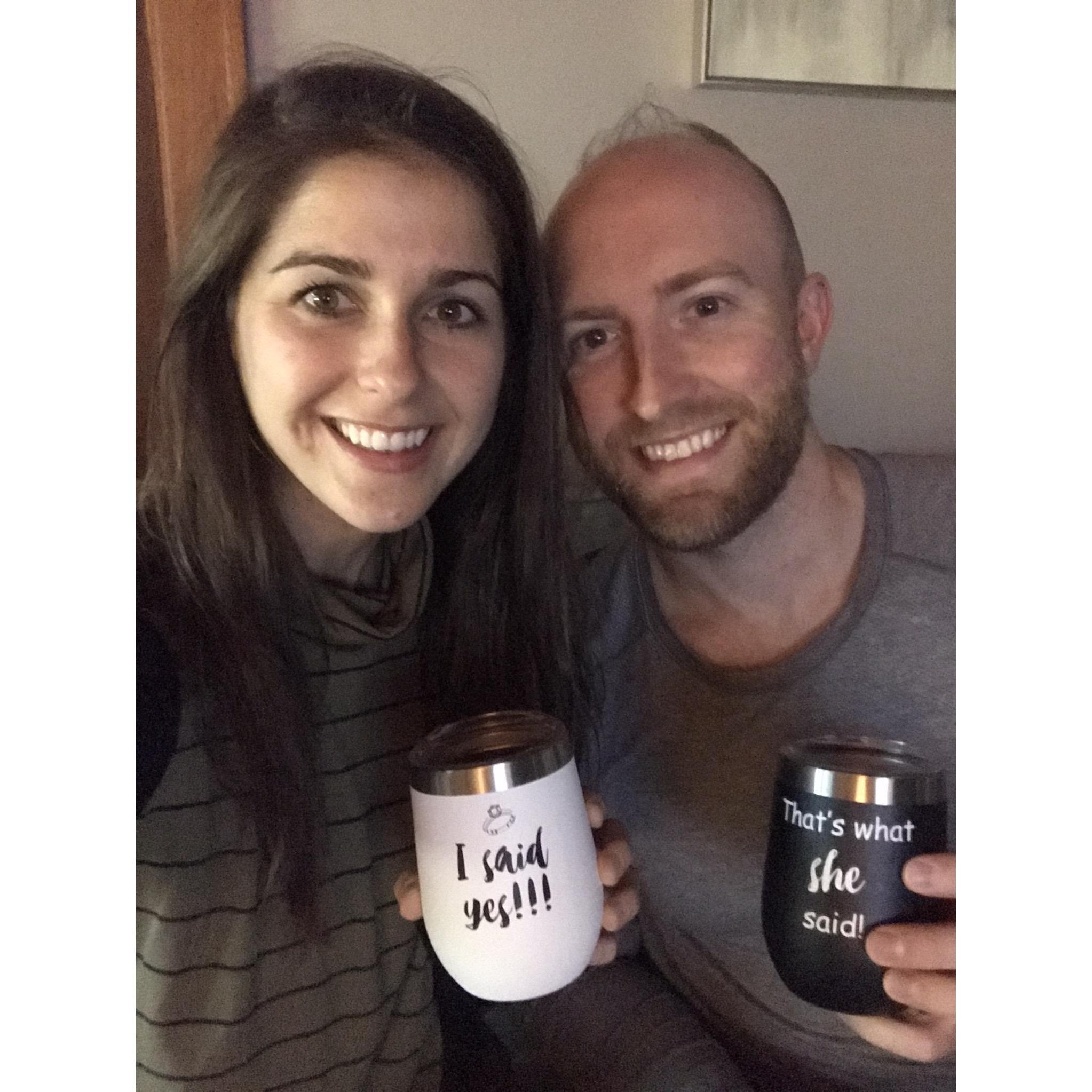 Enjoying our engagement gifts from friends, Canton, NY, September 2020!
