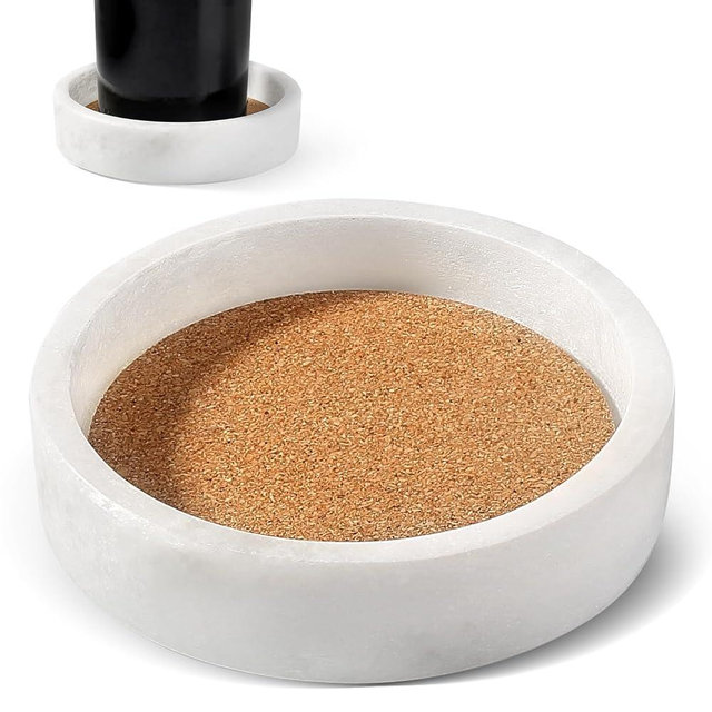 Karibiber Marble Wine Bottle Coaster – 4.7" White Stone Absorbent Cork Holder for Champagne & Wine Bottles, Non-Slip Coffee Table Coaster, Wedding, Kitchen Countertop, Candle Jewelry Holder