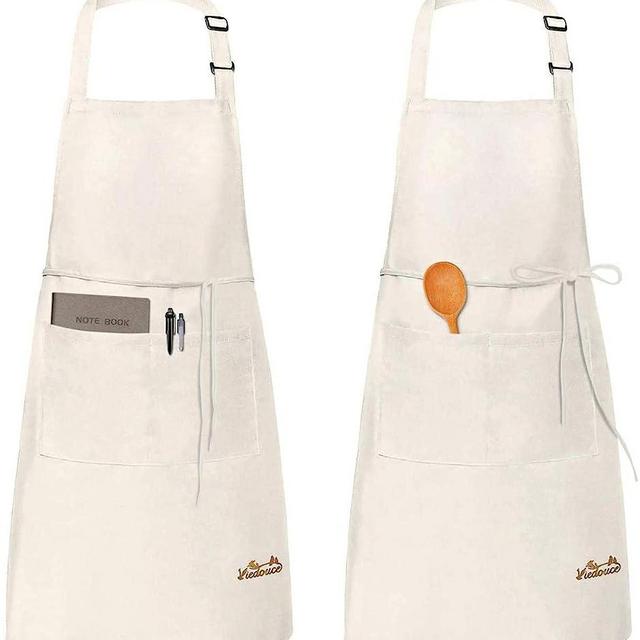 Viedouce 2 Packs Aprons Cooking Kitchen Waterproof,Adjustable Chef Apron with 2 Pockets for Home,Restaurant,Craft,Garden,BBQ,School,Coffee House,Apron for Men Women,Beige