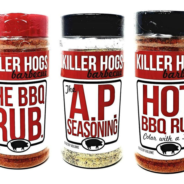 Killer Hogs Barbecue Rub Variety Pack - Original BBQ Rub, Hot BBQ Rubs, and A.P. Seasoning - Pack of 3 Bottles - 16 oz Per Bottle - 48 oz Total