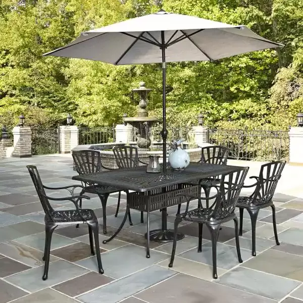 Grenada Charcoal Gray 7-piece Cast Aluminum Rectangular Outdoor Dining Set
