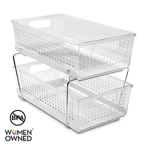 madesmart Large 2-Tier Organizer without Dividers - Clear | BATH COLLECTION | Slide-out Baskets with Handles | Space Saving | Multi-purpose Storage | BPA-Free