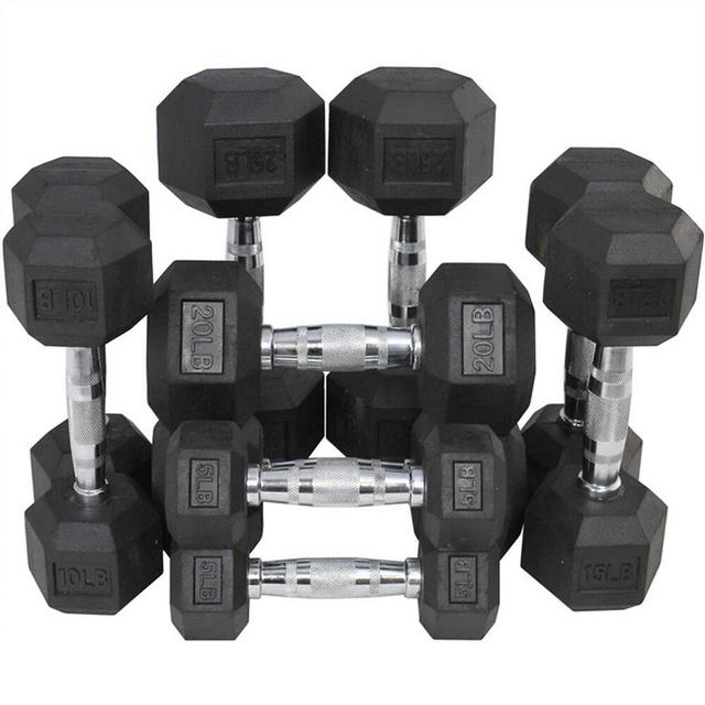 5 - 25 LB Set Rubber Hex Dumbbells