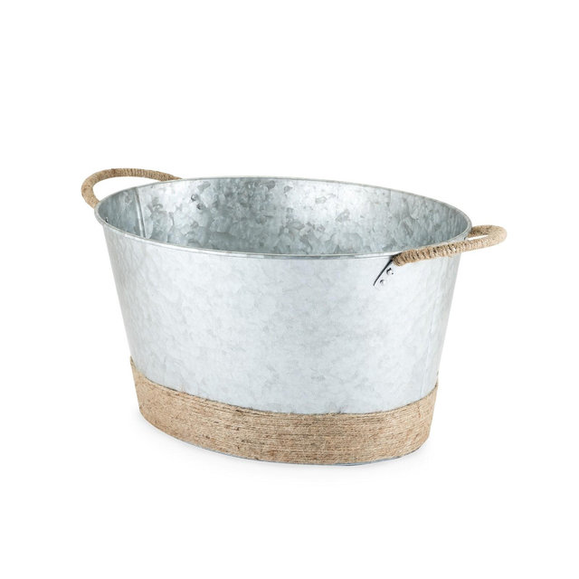 Twine Seaside Jute Rope Wrapped Galvanized Tub