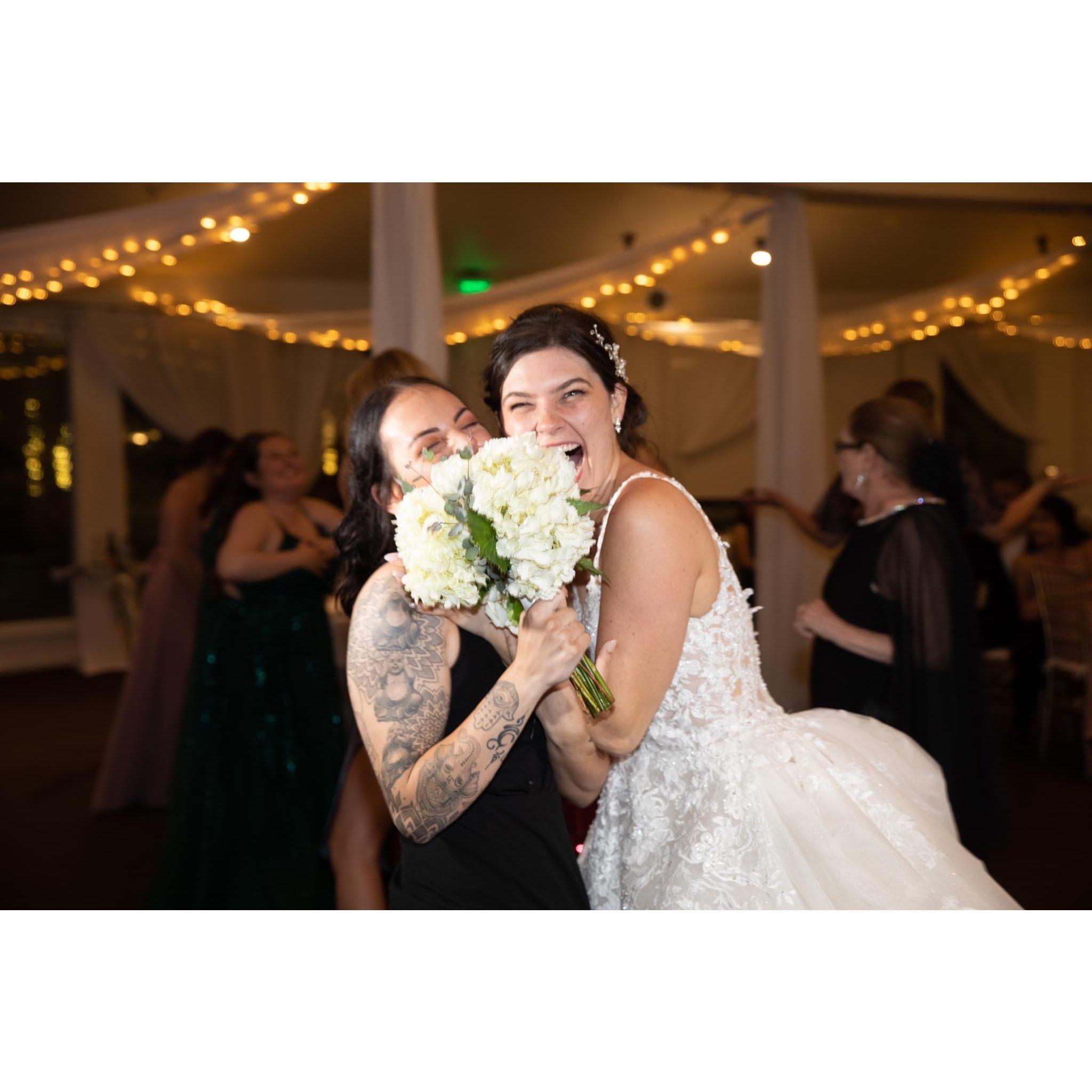 I caught the bouquet at Ilyse's wedding and then got engaged a year later...