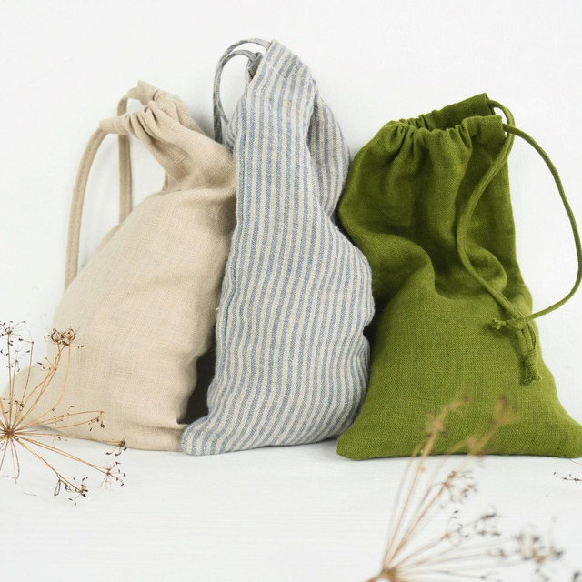 Zero Waste linen bag. Reusable linen produce bag. Drawstring linen storage bag. Wedding favours. Zero waste plastic free linen shopping bags