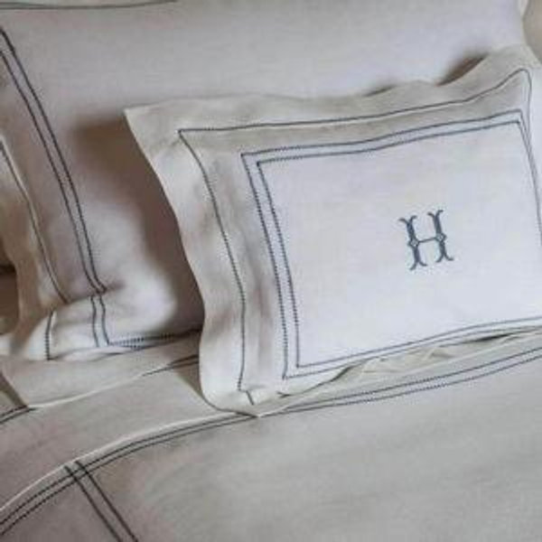 Personalised Boudoir Pillow with Hemstitch in Botanical Green