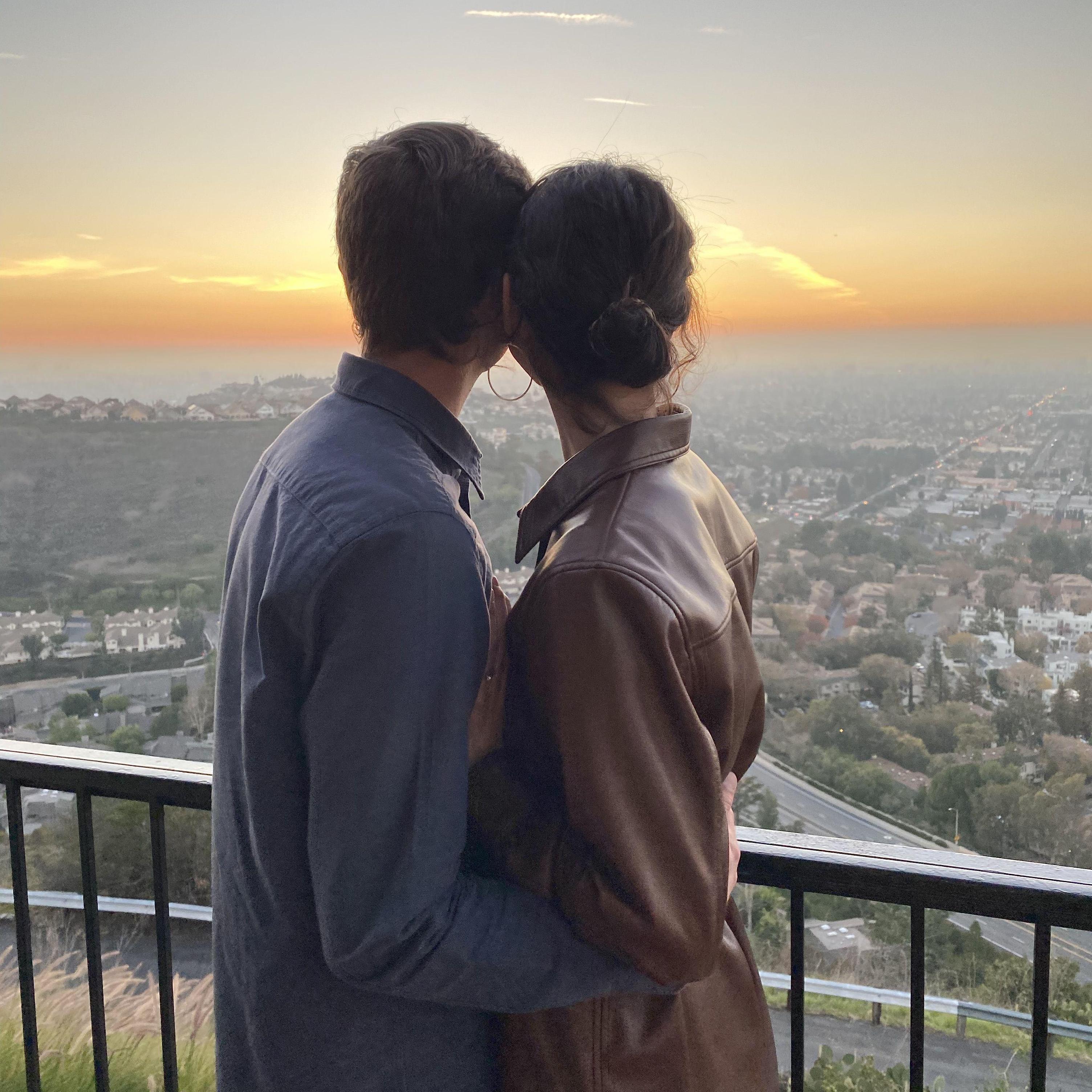 Enjoying the sunset from Orange Hill the night of our engagement