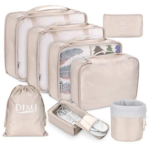 Packing Cubes for Travel, 8Pcs Travel Cubes Set Foldable Suitcase Organizer Lightweight Luggage Storage Bag (Beige)