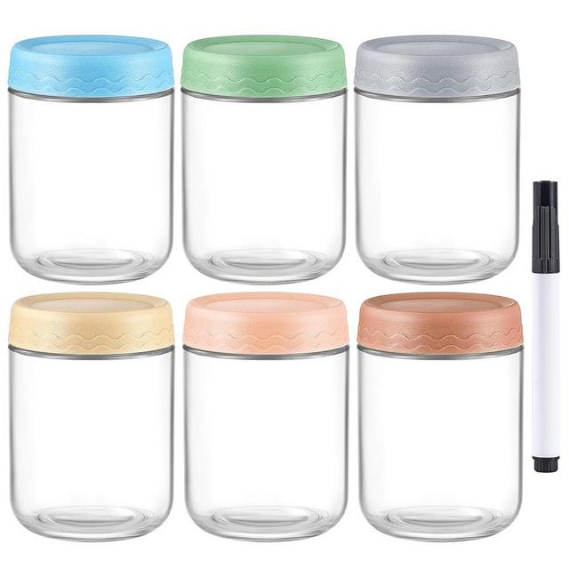 DRKIO 16 Oz Overnight Oats Containers with Lids - 6 Pack Glass Storage Jars with Airtight Lids Wide Mouth Mason Food Jars Great for Meal Prep Salad Chia Pudding Snacks Yogurt Sugar Spice Cereal