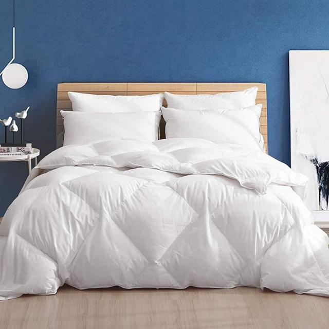 Dafinner 100% Organic Cotton Goose Down Feather Comforter Full/Queen - Diamond Lattice Quilted with Corner Tabs, 55oz Medium Warm All Season Duvet Insert or Stand-Alone Comforter(90x90, White)
