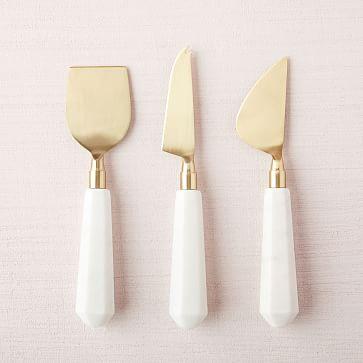 Marble & Brass Cheese Knives (Set of 3)