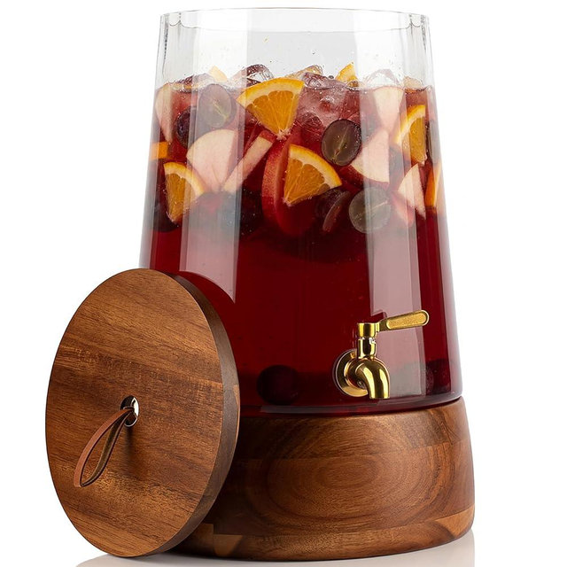 FOODLE Extra Large Glass Drink Dispenser with Spigot - Glass Beverage Dispenser with Stand - Perfect for Parties & Catering - Pitcher for Lemonade, Water, Sangria & Juice - Leakproof Spout - 3 Gallon