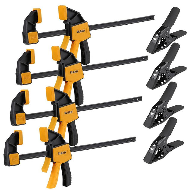 8-Piece Clamps for Woodworking - 4 Pcs 12 inch Bar Clamps, 4 Pcs Heavy Duty Metal Spring Clamps, Bar Clamps with 150 LBS Load Limit, Quick Release Triggers