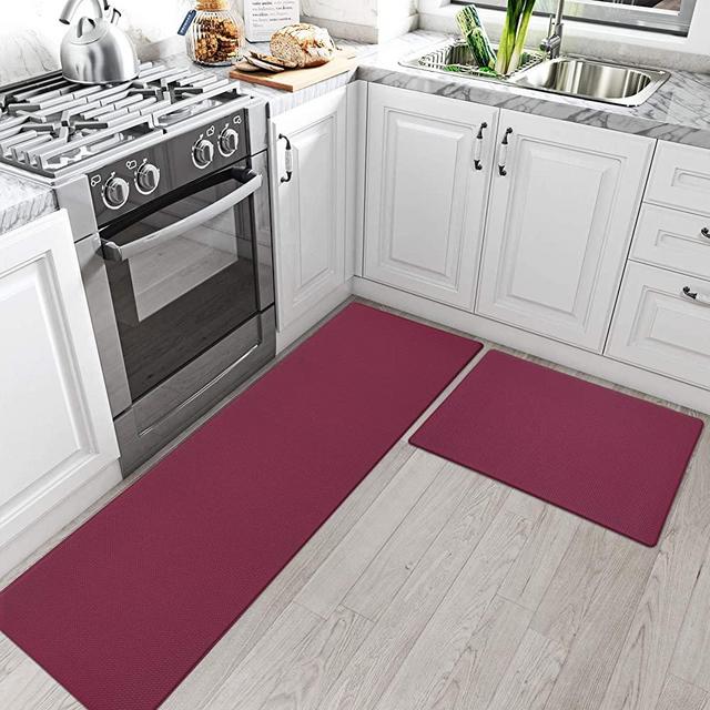 DEXI Kitchen Rugs and Mats Cushioned Anti Fatigue Comfort Runner Mat for Floor Rug Waterproof Standing Rugs Set of 2,17"x29"+17"x59",Light Burgundy