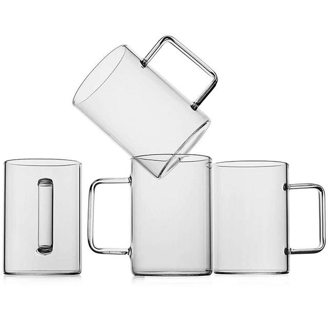 LUXU Glass Coffee Mugs Set of 4,Large Wide Mouth Mocha Hot Beverage Mugs(18 oz),Clear Espresso Cups with Handle,Lead-Free Drinking Glassware,Perfect for Latte,Cappuccino,Hot Chocolate,Tea and Juice