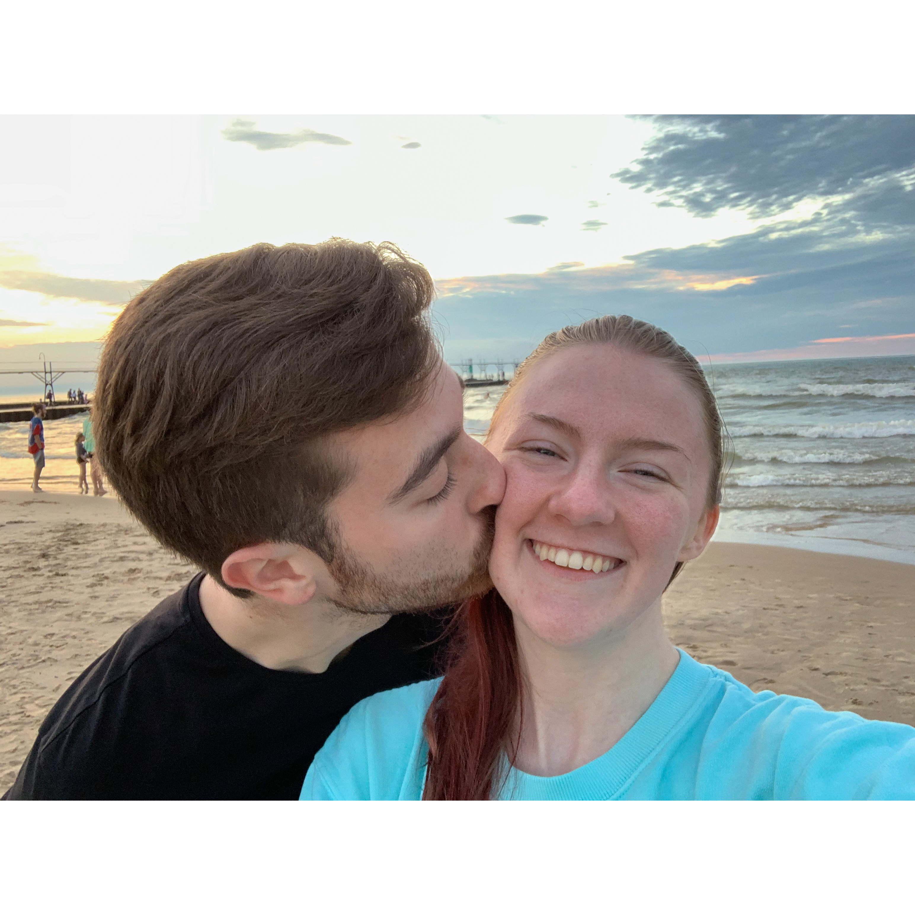 Our first time on the beach together, on my family's vacation last year. 