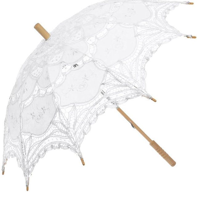 SQOIKOS Lace Parasol Umbrella Vintage Wedding Bridal Lace Umbrella for Decoration Photo Tea Party 32 Inch Adult Size