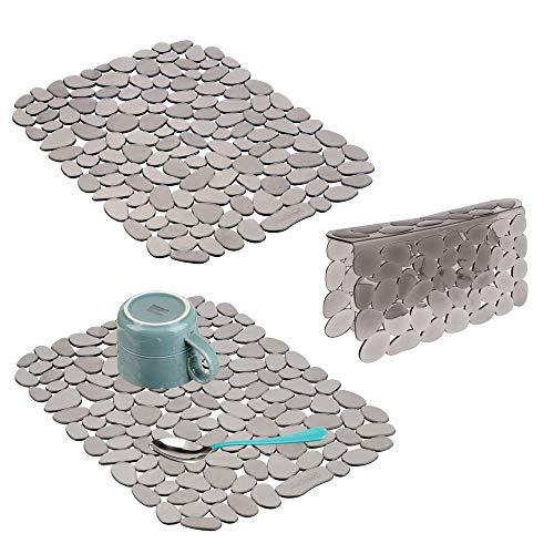 mDesign Adjustable Kitchen Sink Dish Drying Mat/Grid - Soft Plastic Sink Protector, Cushions Sinks, Dishes - Quick Draining Pebble Design - Includes 1 Saddle, 2 Large Mats - Set of 3 - Graphite Gray