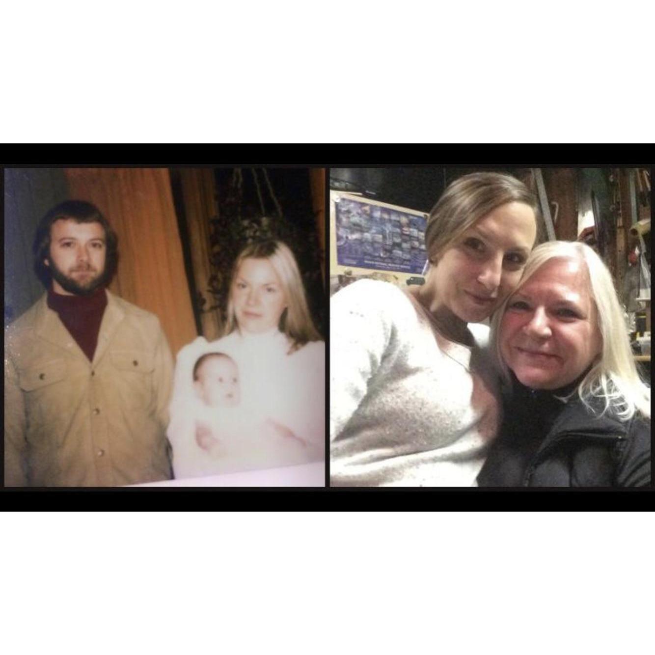 Amanda then and now with her godmother.