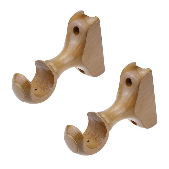 T Tulead Curtain Rod Bracket Wooden Rod Brackets Drapery Curtain Single Bracket Pack of 2 (Wood Color)