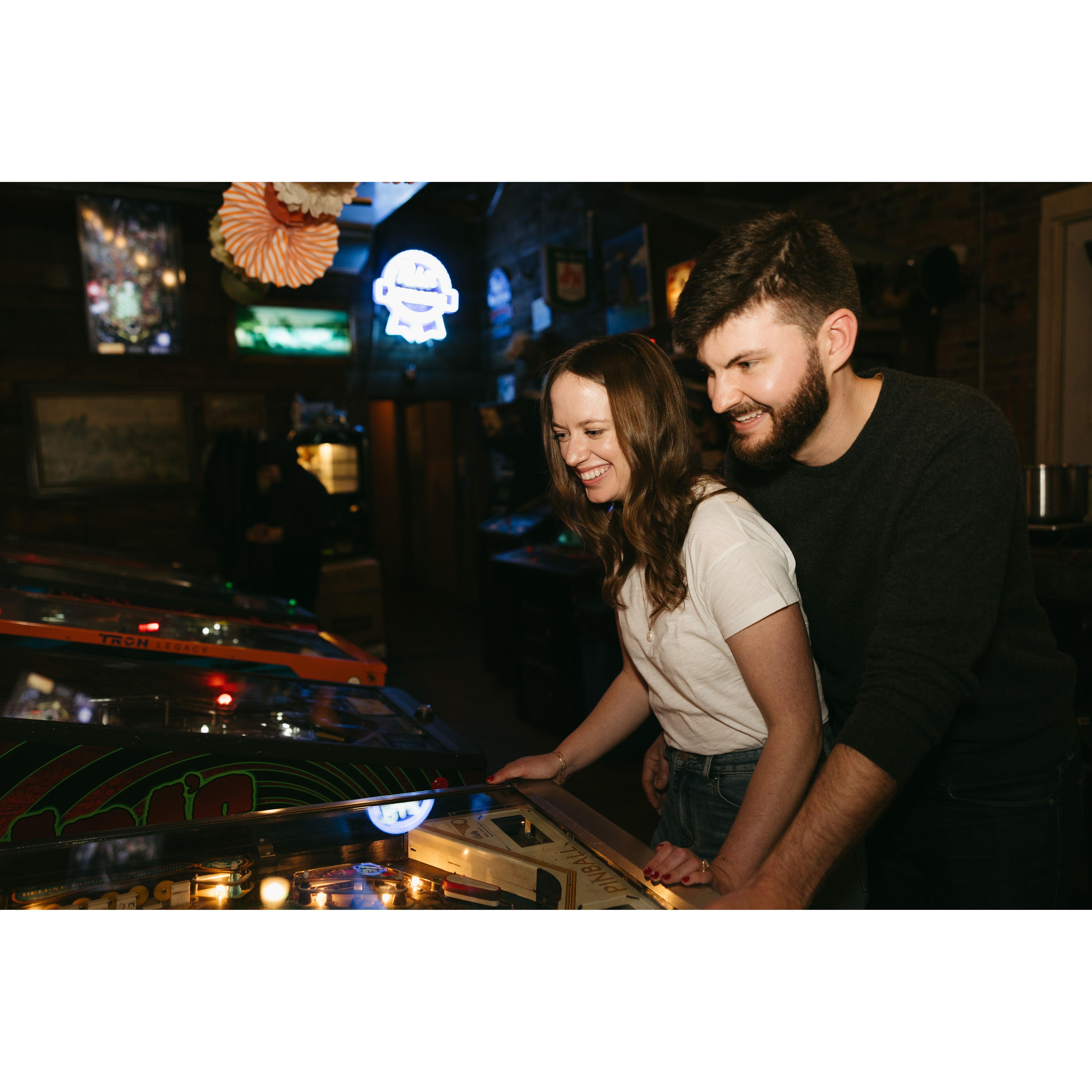 Playing pinball at Lyman's Bar in DC, the location of many birthday parties over the years