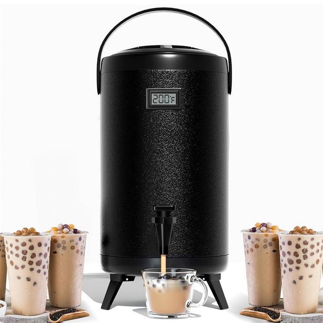 WantJoin Insulated Beverage Dispenser-Thermal Hot and Cold Beverage Dispenser Tea Dispenser Stainless Steel 12L/3.2Gal Hot Drink Dispenser with Spigot for Hot Tea&Coffee,Cold Milk,Water,Juice (Black)