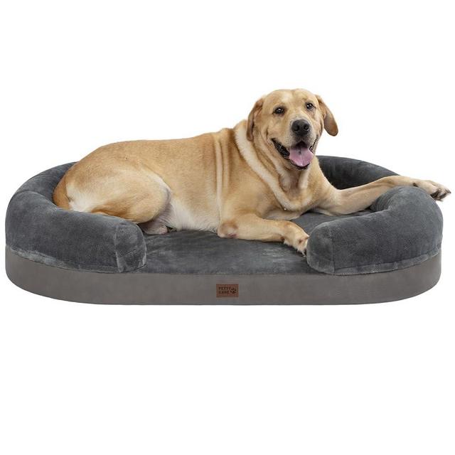 Orthopedic Dog Bed for Extra Large Dogs with Memory Foam, Waterproof Pet Bed Soft Sofa with Washable Removable Cover Anti-Slip Bottom, Extra Head and Neck Support Sleeper, 44” Dark Grey