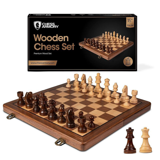 Chess Armory Premium Chess Set - Wooden Board Game with a Portable Wood Case and Secure Storage for Pieces, Set for Kids and Adults (Walnut Wood)