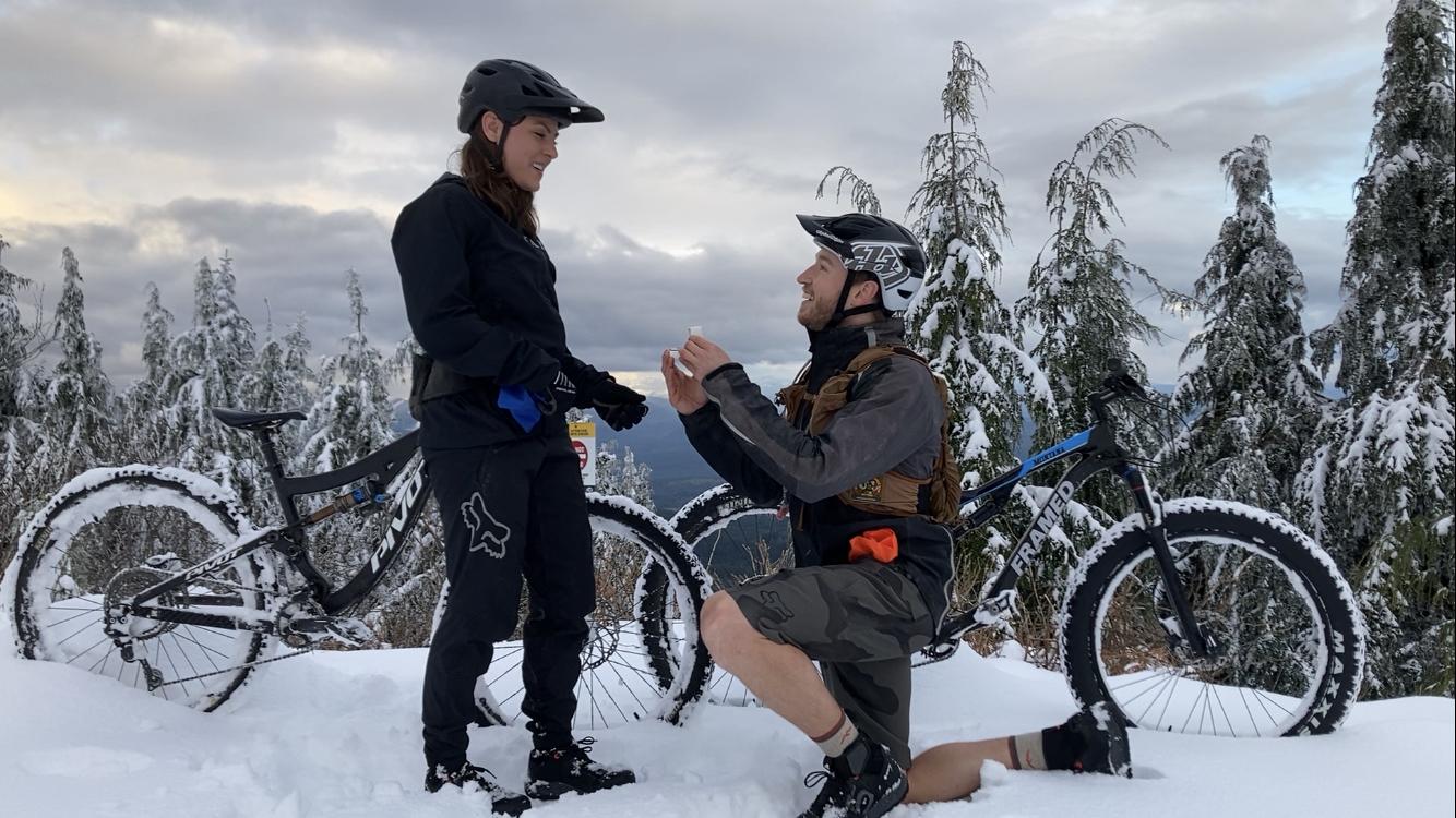 You know a man loves you when he wears shorts and still kneels in the snow ❤️💍