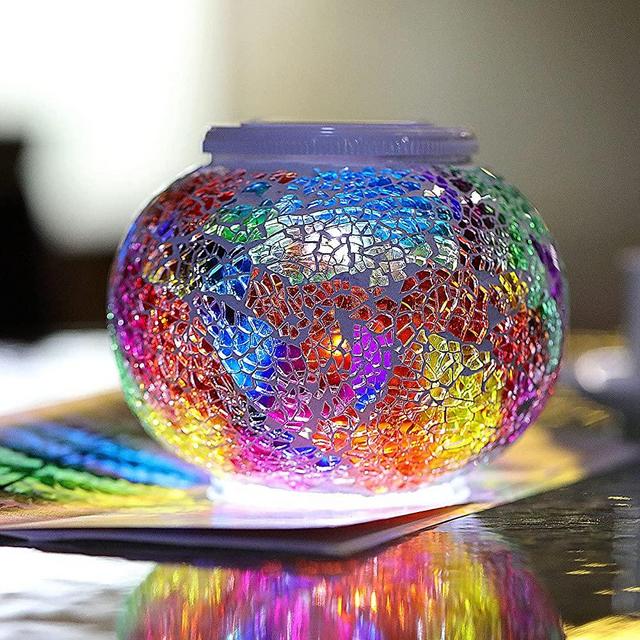 Starryfill Color Changing Mosaic Solar Lights Multicolor Glass Globe LED Light Outdoor and Indoor Waterproof Table Lamps for Garden Pati Party Yard Decorations