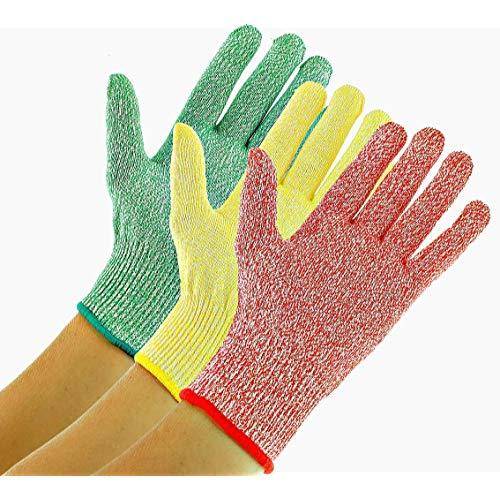 3 Pack TruChef Cut Resistant Gloves - Maximum Level 5 Protection, Food Grade, 3 Fun Colors To Prevent Cross Contamination, Fits Both Hands, Size Large