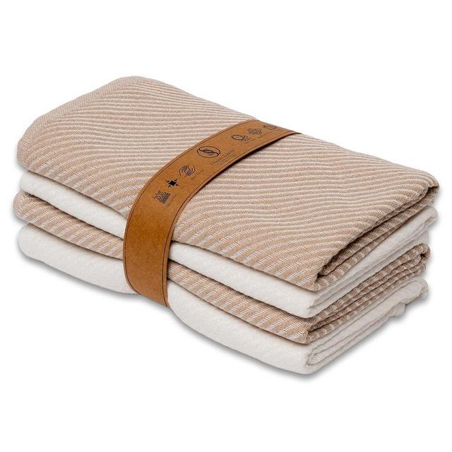Ossano Towels Hand Towels - Set of 4 - Boho & Versatile as Dish Towels, Dish Cloths, Washcloths, Tea Towels, Cleaning Cloths - Large Size (30"x20") Beige and Ecru