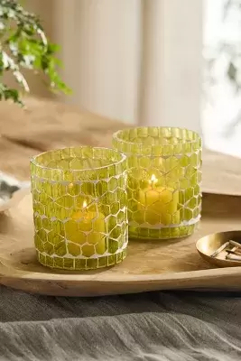 Flower Mosaic Votives, Set of 2