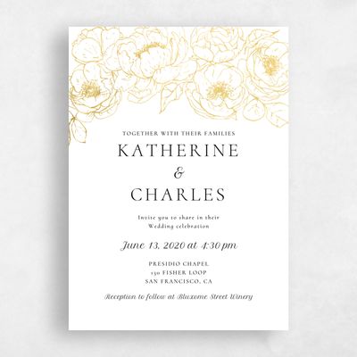 White Wedding Invitation - Rooftop Bloom Foil