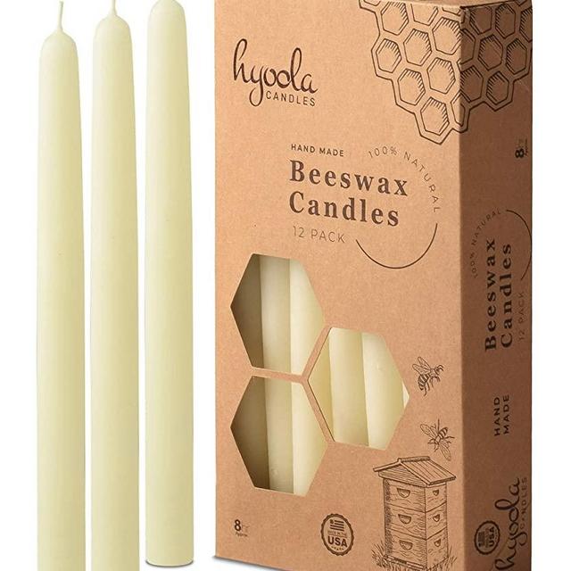 8" Beeswax Taper Candles 12 Pack - Handmade, All Natural, 100% Pure Unscented Bee Wax Candle - Tall, Decorative, White - 8 Hour Burn Time