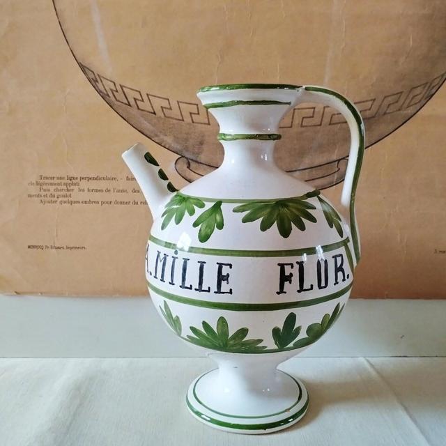 French herborist jar, vintage Achillea apothecary pedestal pot, 1960s