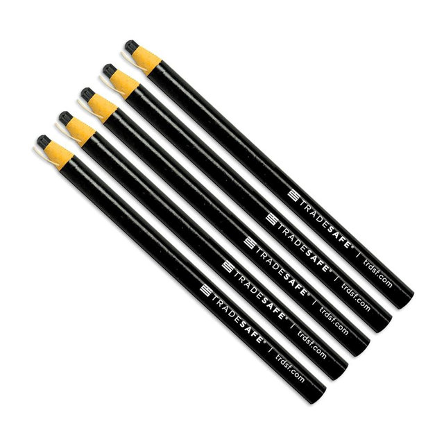 TRADESAFE China Markers Grease Pencils - 5 Black Grease Markers, Peel-Off Wax Pencils for Labeling on Metal, Glass, Vinyl, Wood, Fabric, Rubber, No Sharpening Needed