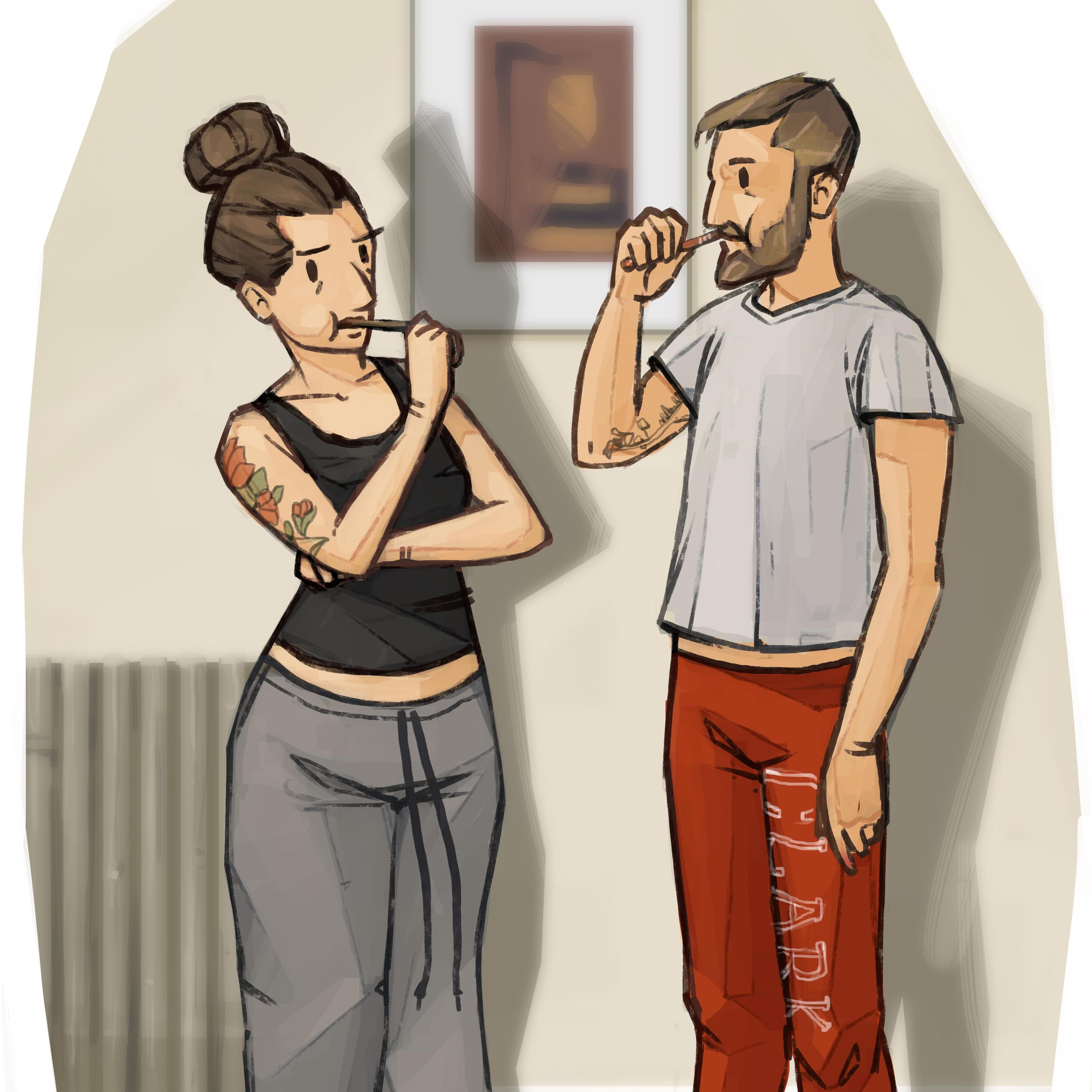 We ofter enjoy wearing each others sweatpants